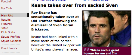 Roy Keane takes over at Manchester United