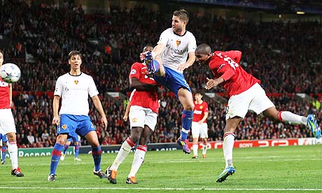 Ashley Young scores against FC Basel
